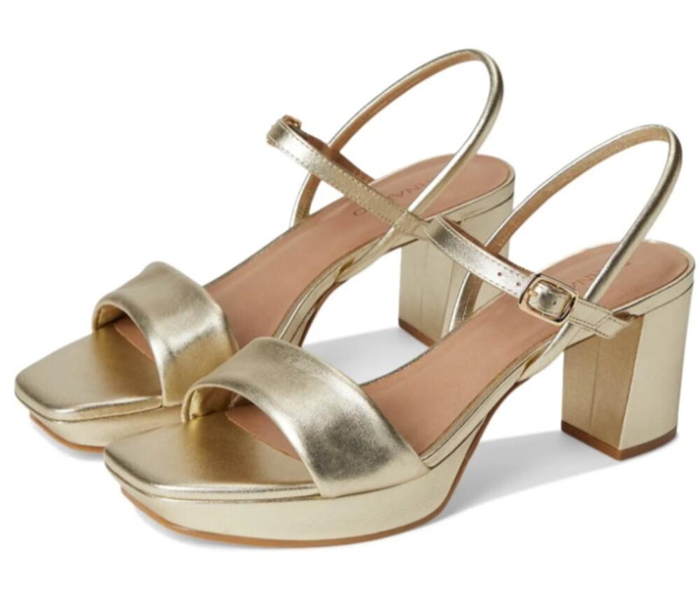 Bernardo Womens Canto Heeled Sandals Size 7.5 EU 38 Gold Leather EUC